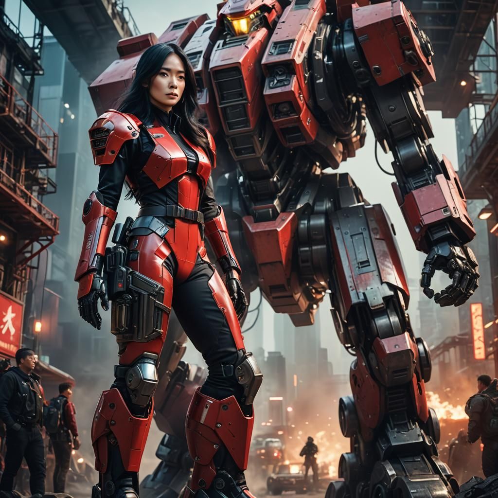 Mech Pilot in Red Flight Suit: Digital Art