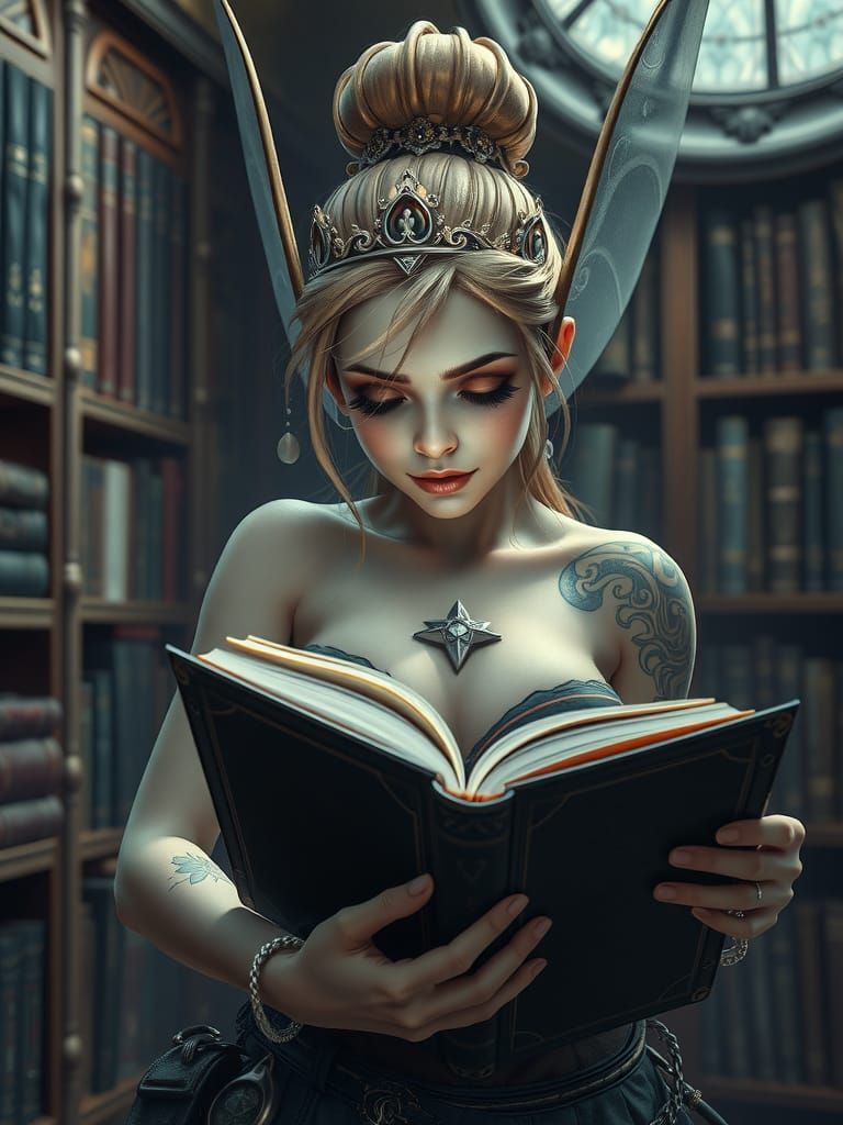 Tinkerbell Reading Magic Tome, Fantasy Concept Art