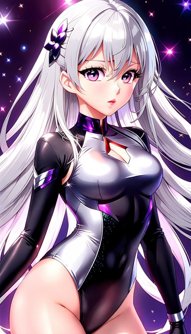 Anime Heroine in Revealing Leotard with Platinum Hair