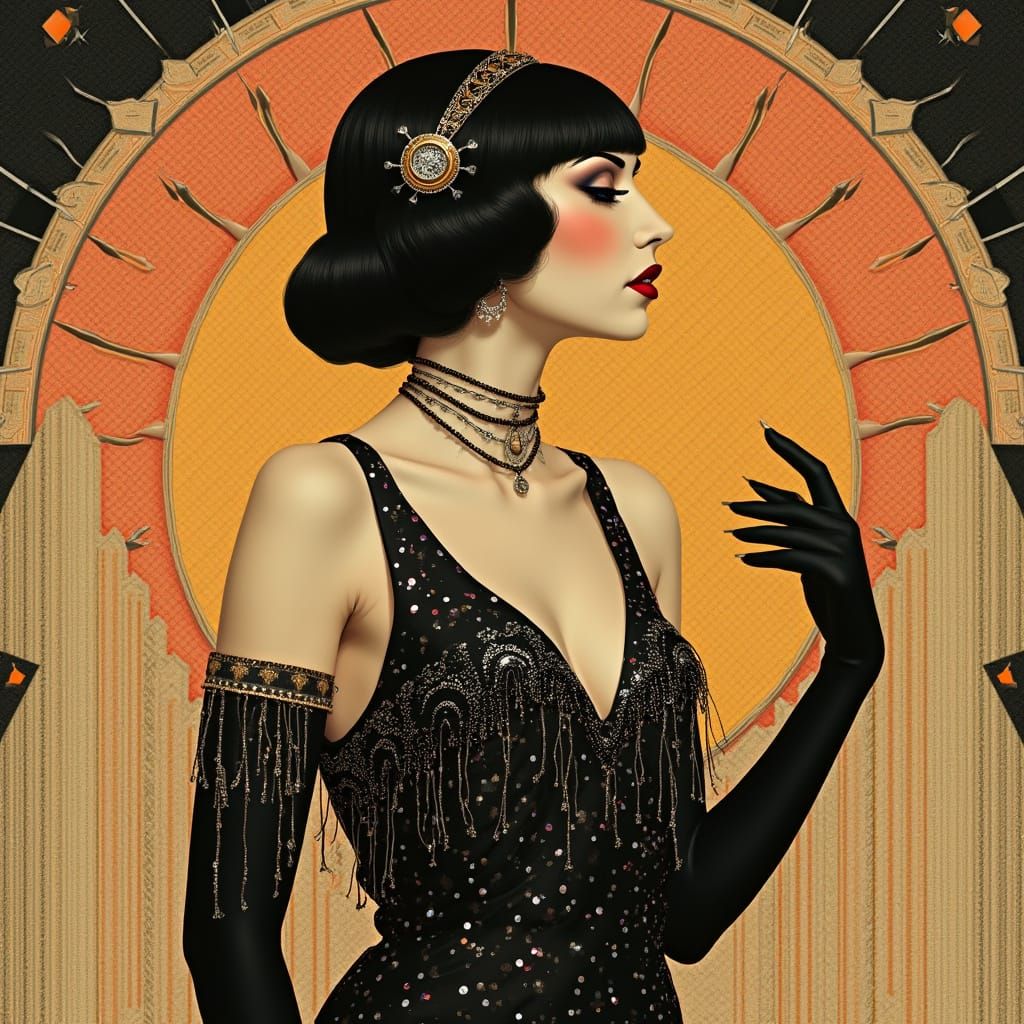 Art Deco Flapper Girl with Geometric Shapes