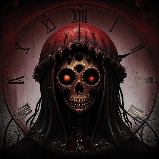 Melting Clock Face With Weeping Eye in Surrealist Macabre Ar...