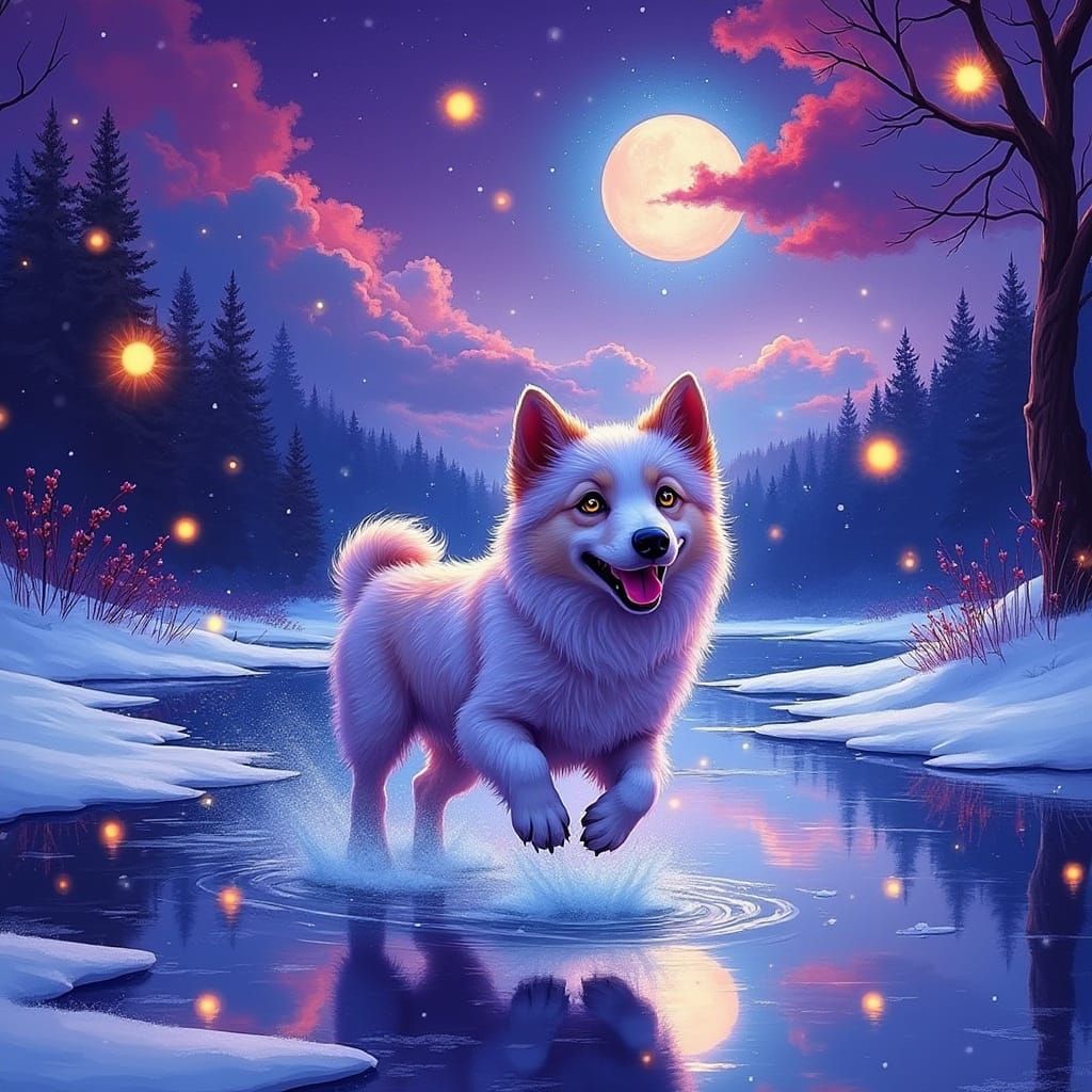 Whimsical Ice Puppy in Snowy Wonderland
