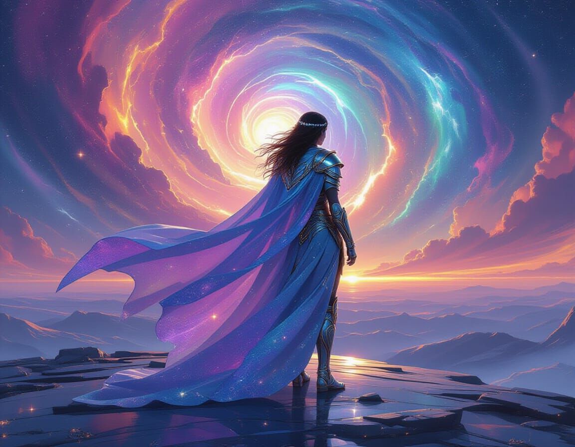 Celestial Warrior-Goddess Surveys Her Galaxy