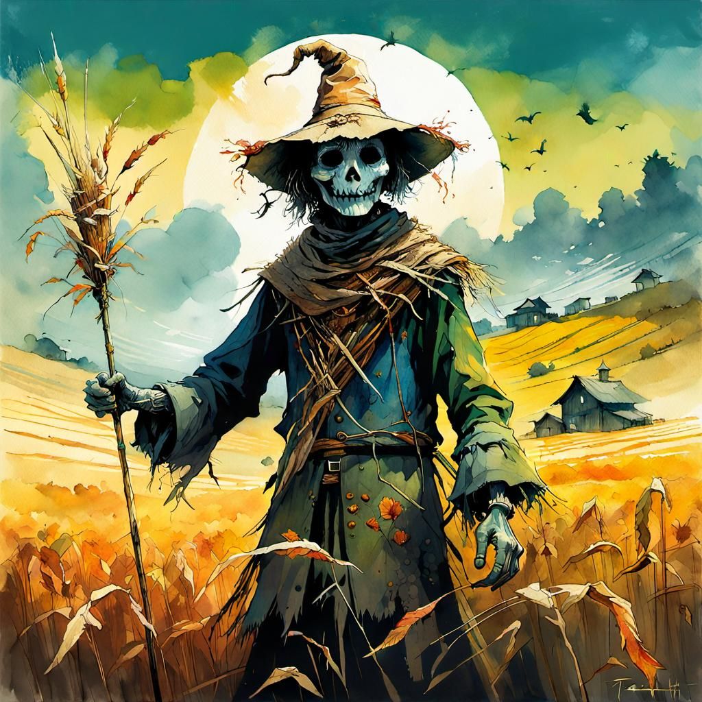 Fantasy Scarecrow Illustration in DreamWorks Style