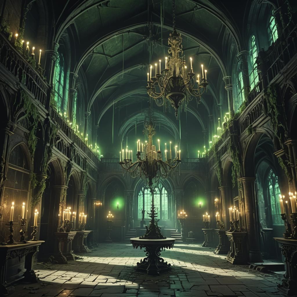 Eerie Gothic Manor with Spectral Inhabitants
