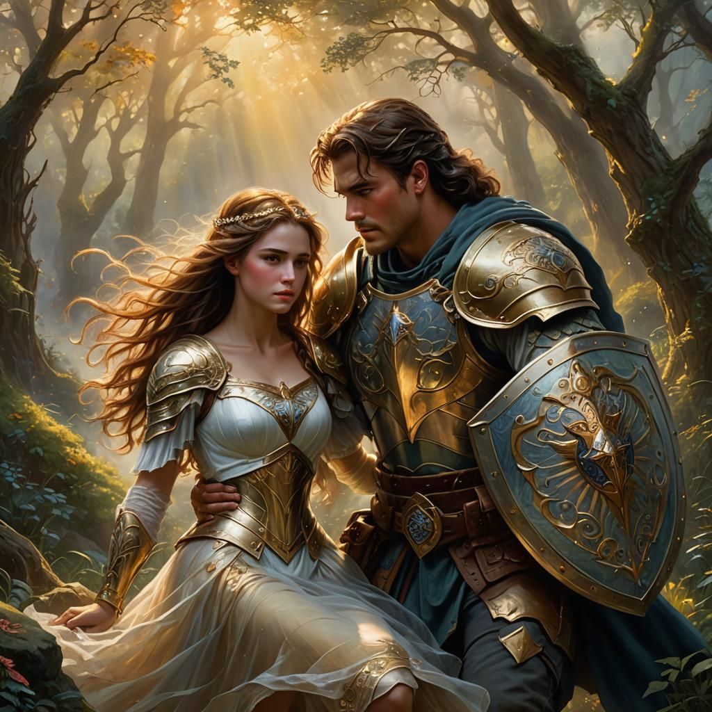 Warrior Protected in Golden Light, Fantasy Art