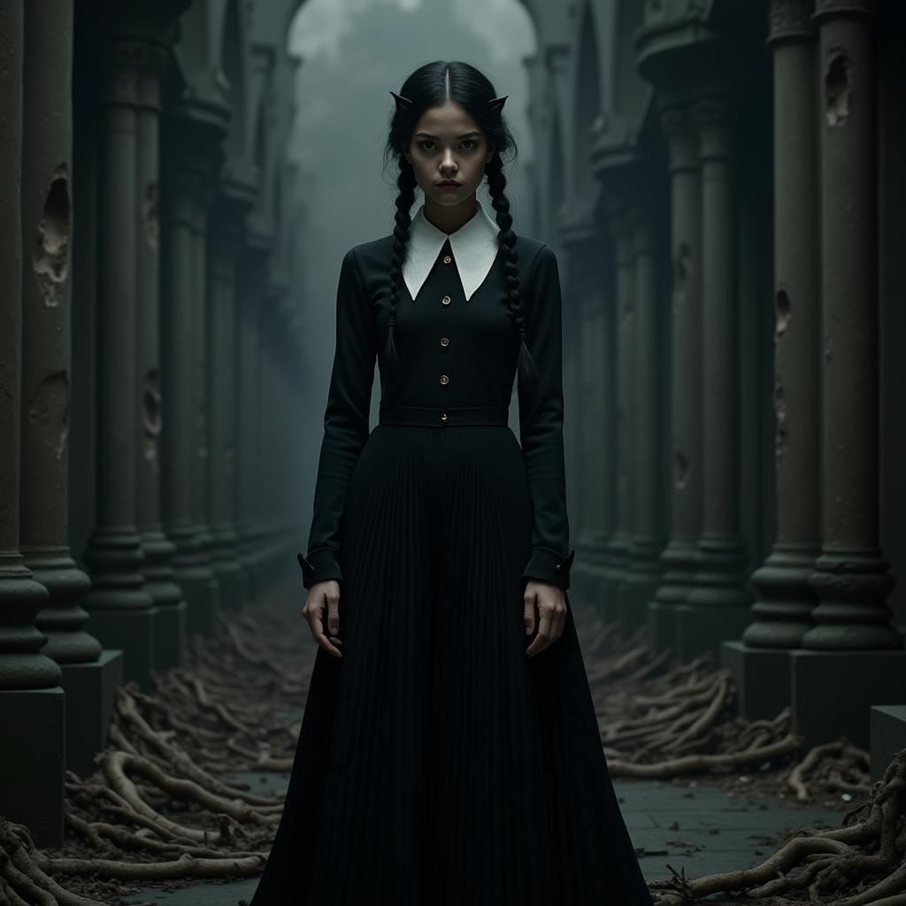 Wednesday Addams in Gothic Surrealism Style