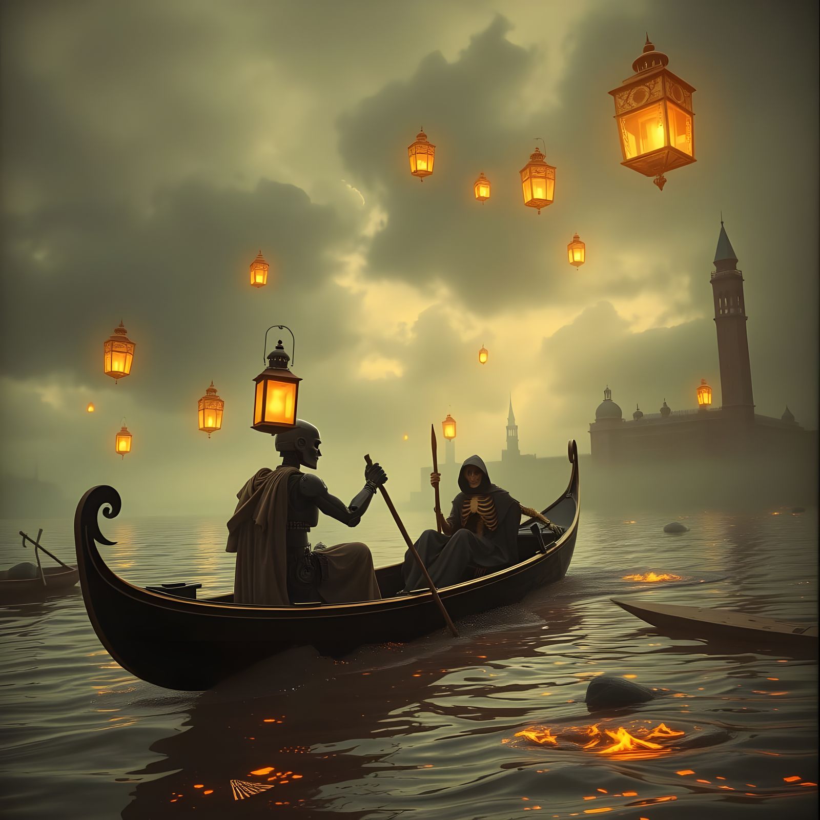 Steampunk Robot Charon on the River Styx