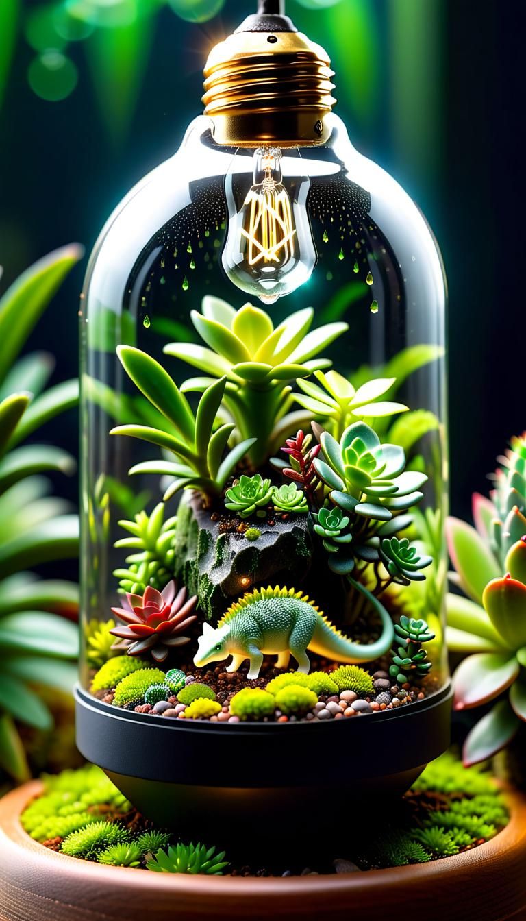 Lightbulb Terrarium with Miniature Dinosaur