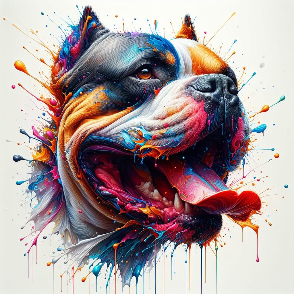 Hyper-Detailed American Bully in Colorful Splash Art