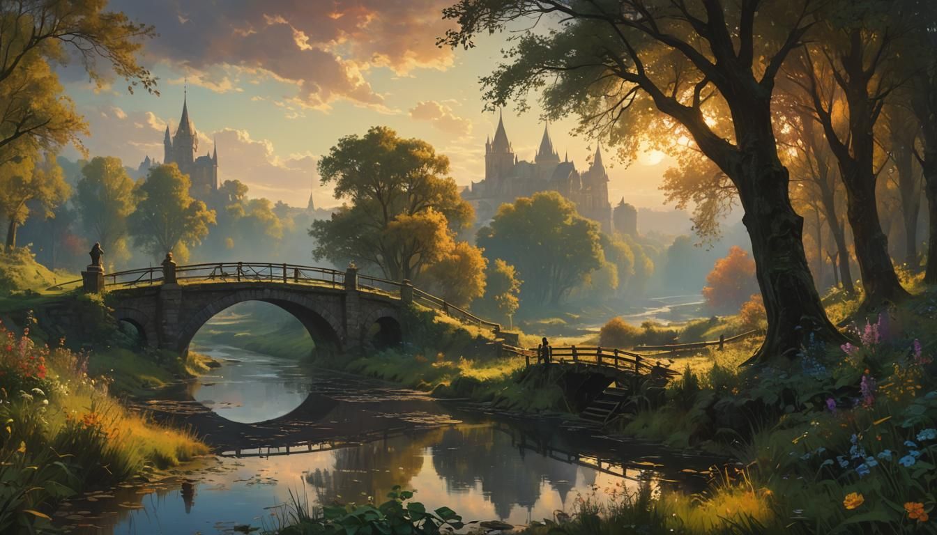 Colorful Landscape with Silhouetted Figure