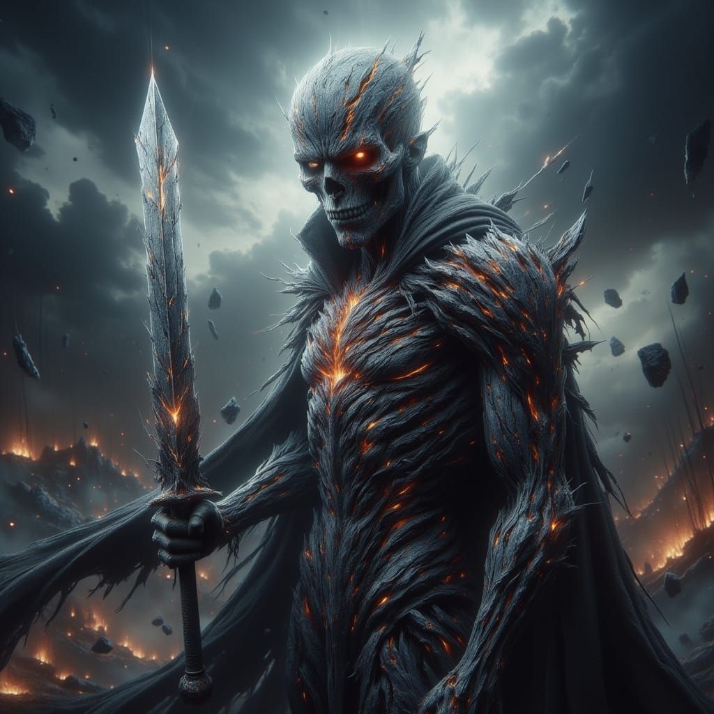 Grim Skeleton Warrior in Battle-Worn Armor