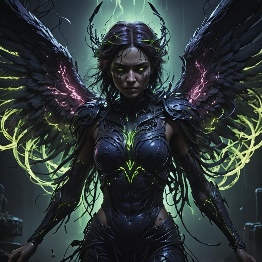 Grimdark Angel Emerging from Void in Dark Fantasy Style