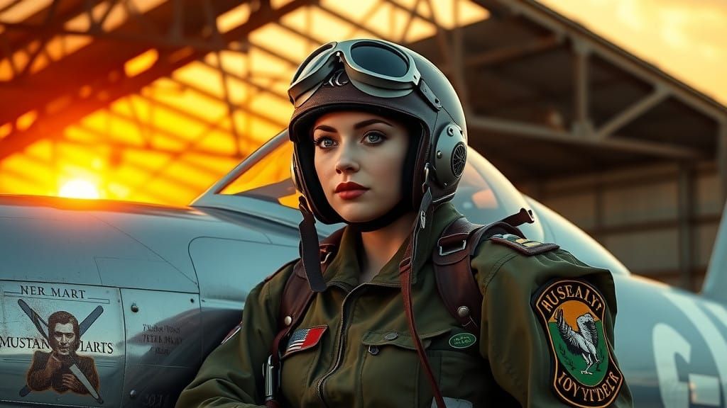 Hyper-Realistic Female Pilot in Vintage Flight Gear