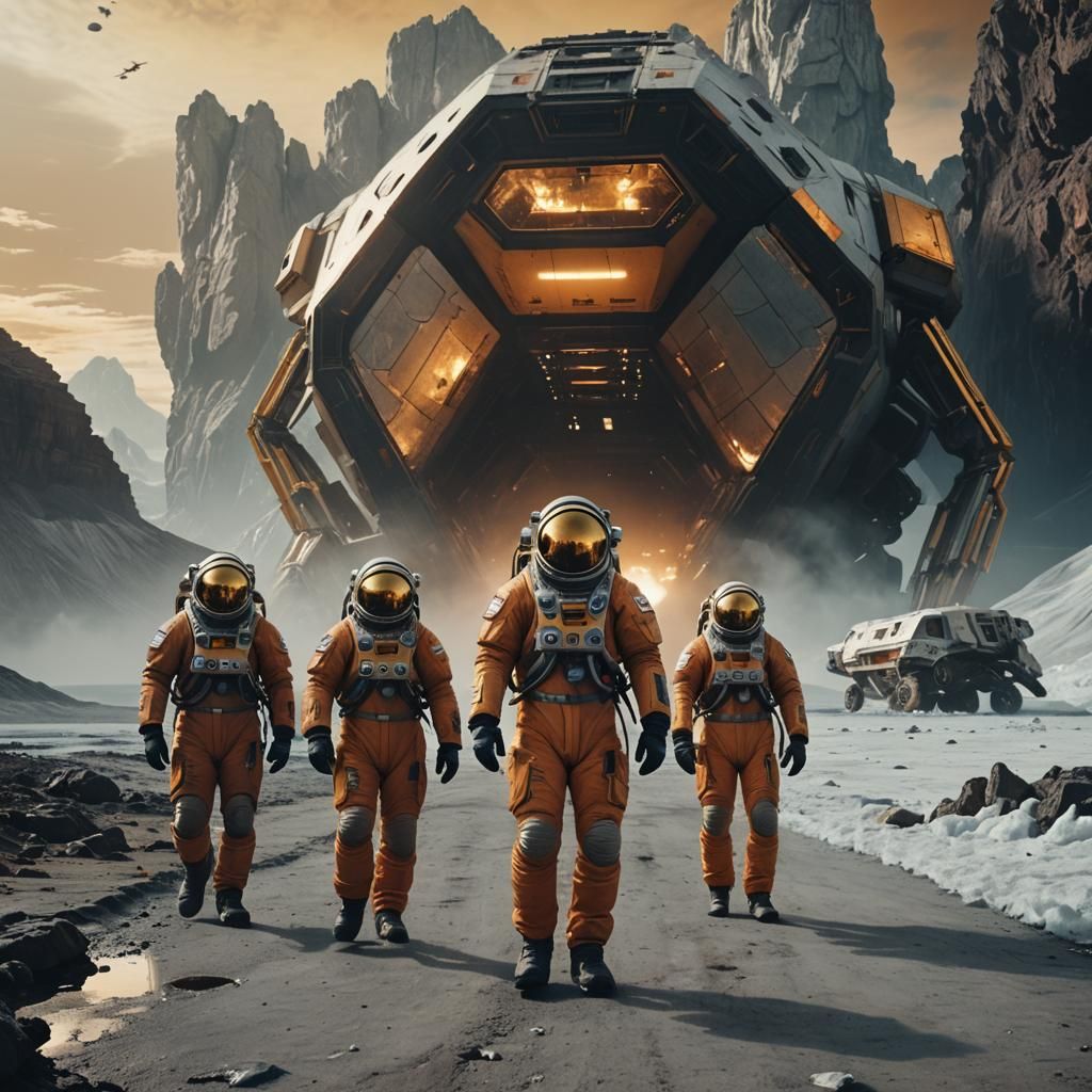 Astronauts on Titan in Cinematic Realism Style