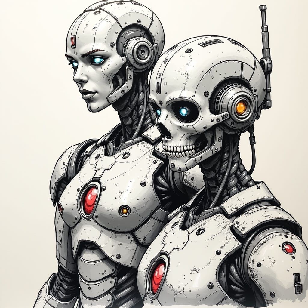 Elderly Man Finds Friendship with Robots: Fineliner Art