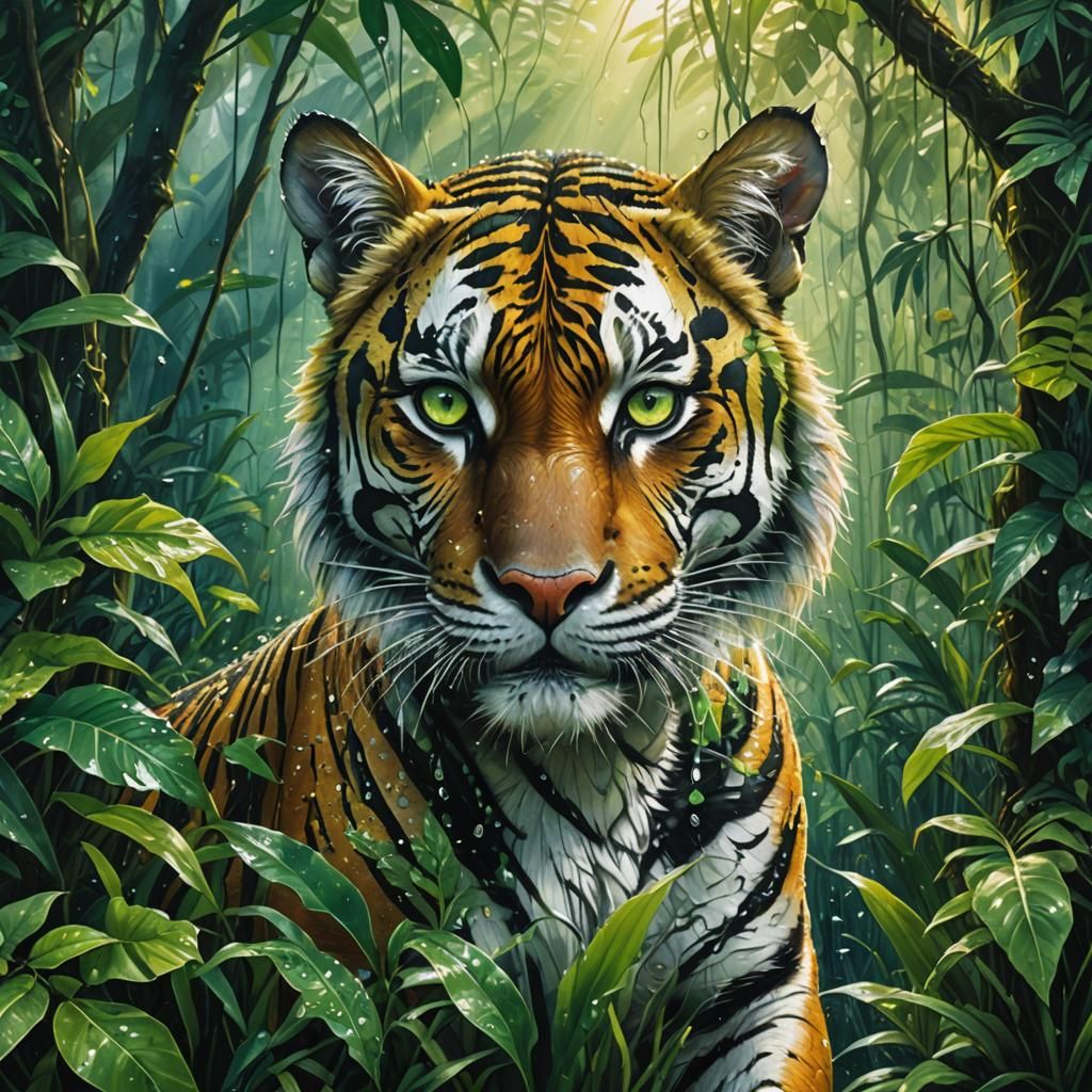 Jungle Tigress in Oil Painting Style