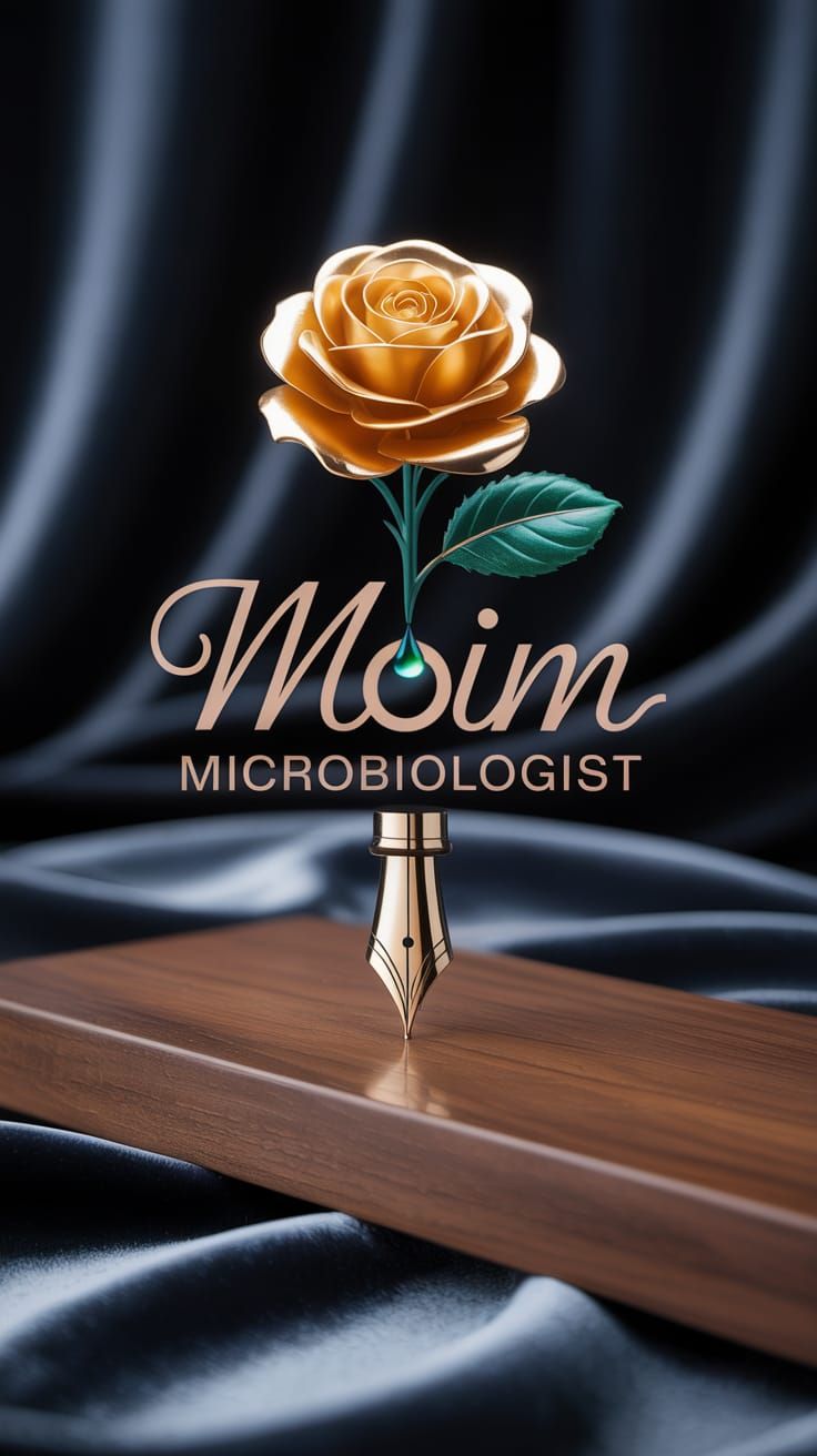 Elegant Microbiologist Logo with Golden Rose and Pen
