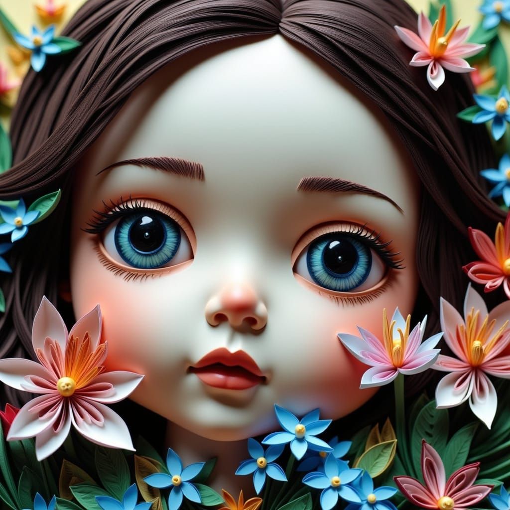 Whimsical Doll Amidst Enchanted Garden Blooms