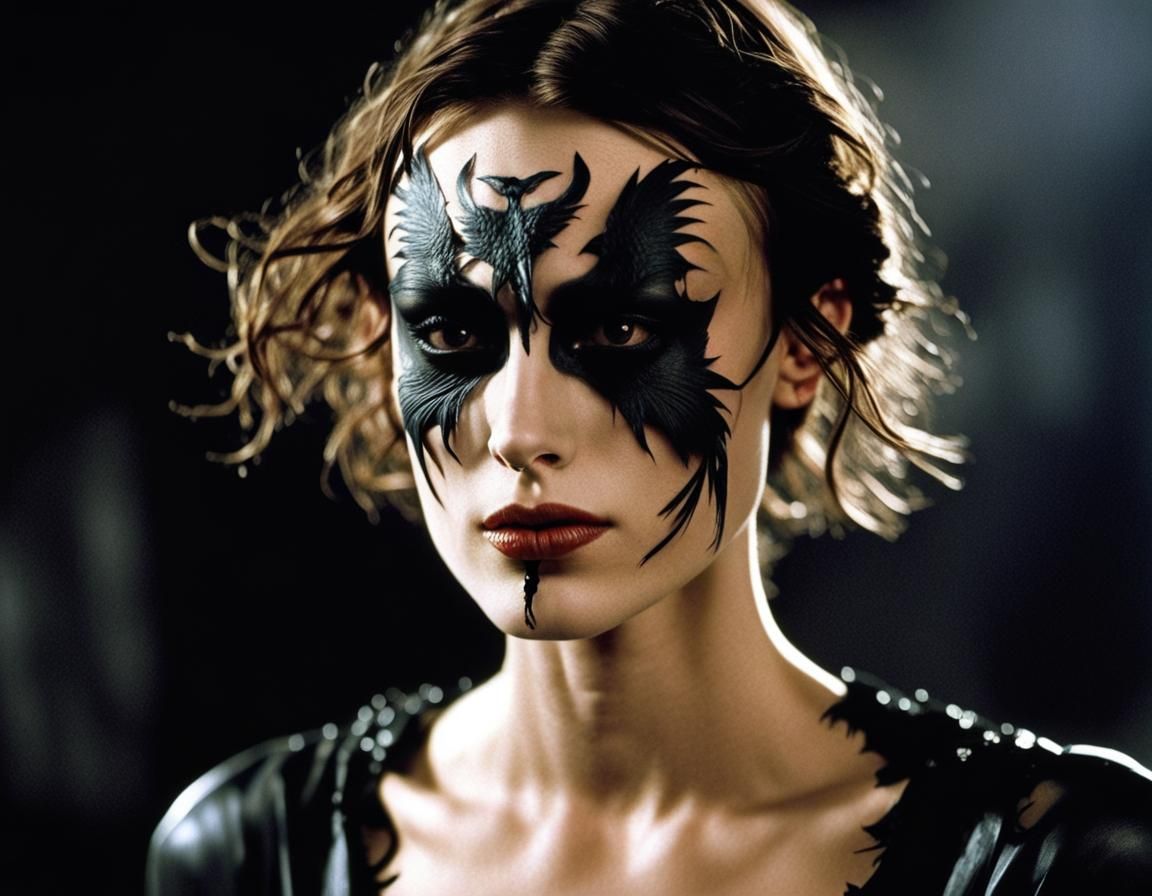 Gothic Portrait: Woman with Crow Tattoo Mask