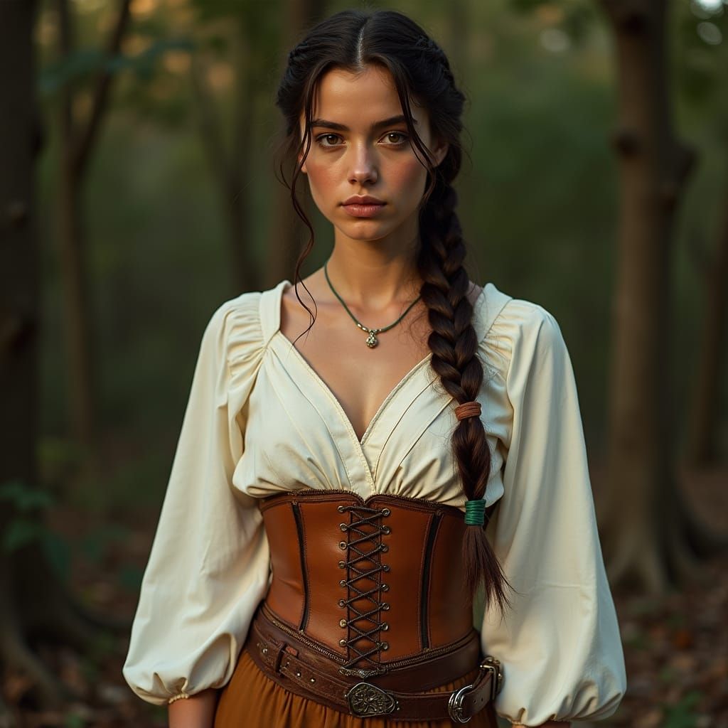 Earthy Elegance: Woman in 18th-Century Folk Attire