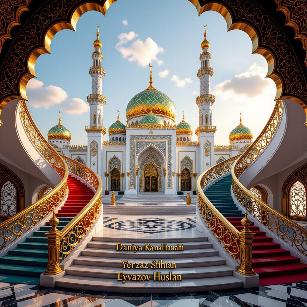 Majestic Mosque with Golden Details in Islamic Art Style