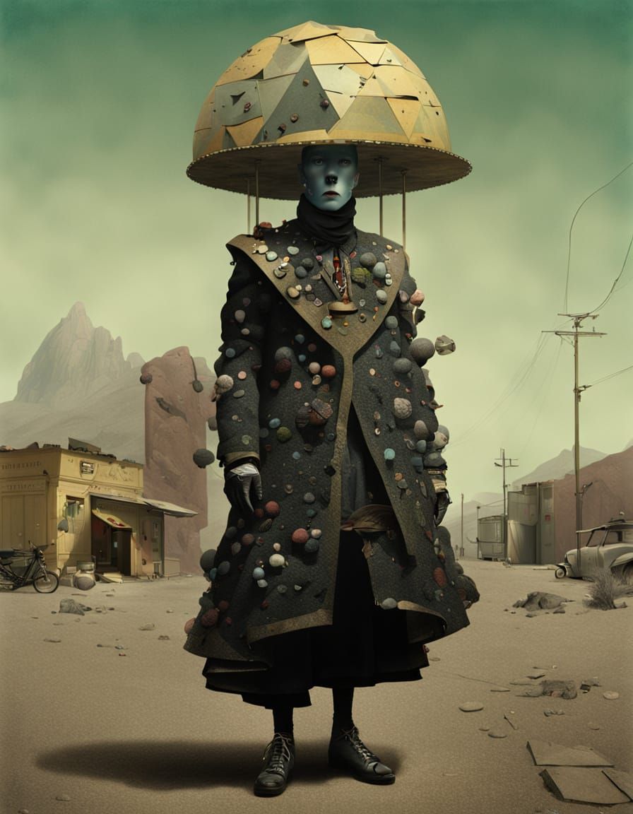 Cyberpunk Harlequin in Abandoned Asteroid Outpost