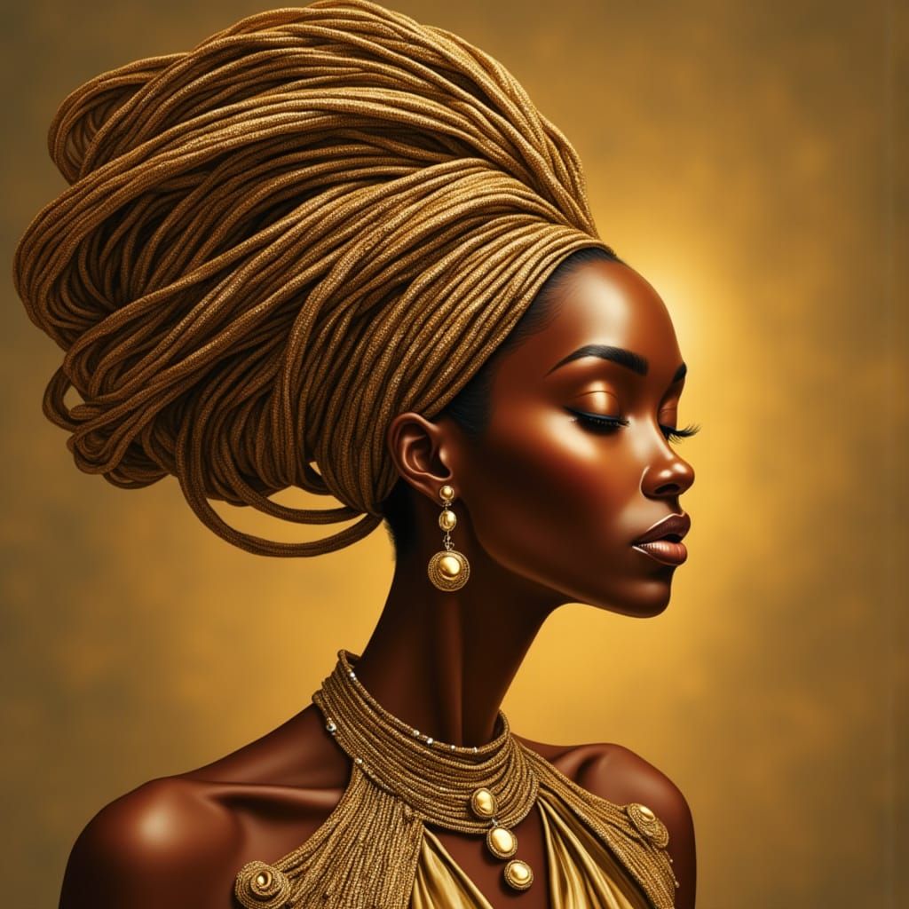 Sultry Bronze Goddess in Golden Regalia