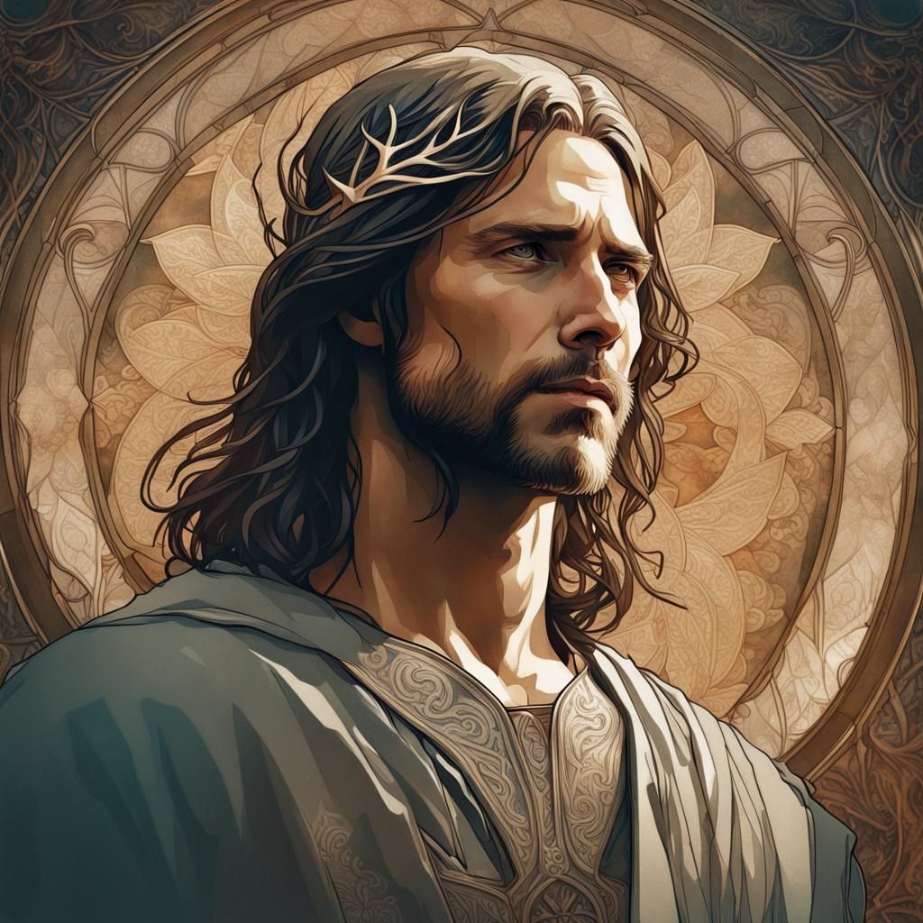 Aragorn and Jesus Christ in Art Nouveau Style