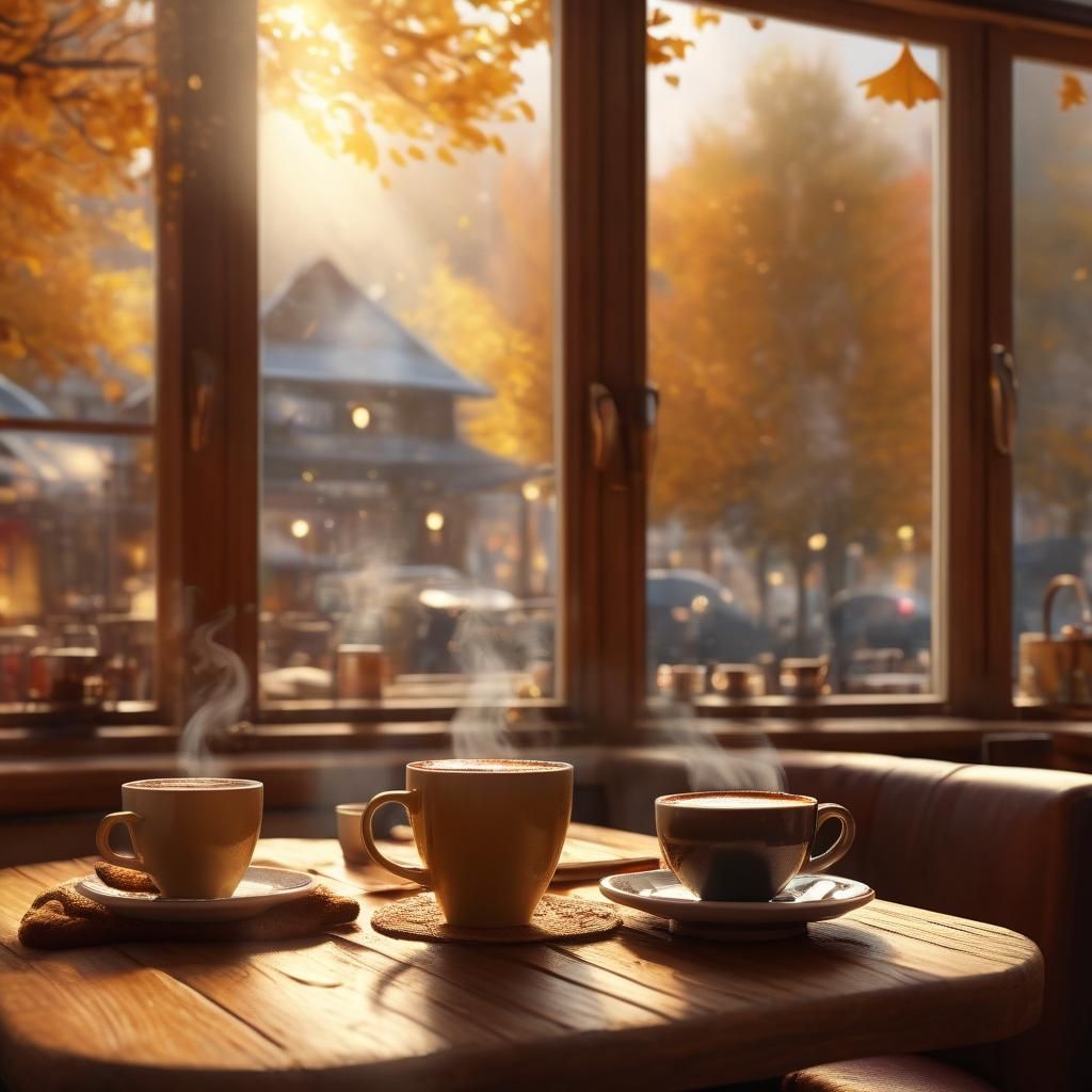 Cozy Cafe Scene with Steaming Hot Chocolate