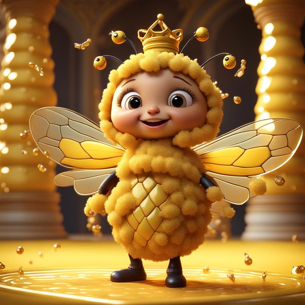 Giant Bee with Crown in Honey Palace, 3D Animation