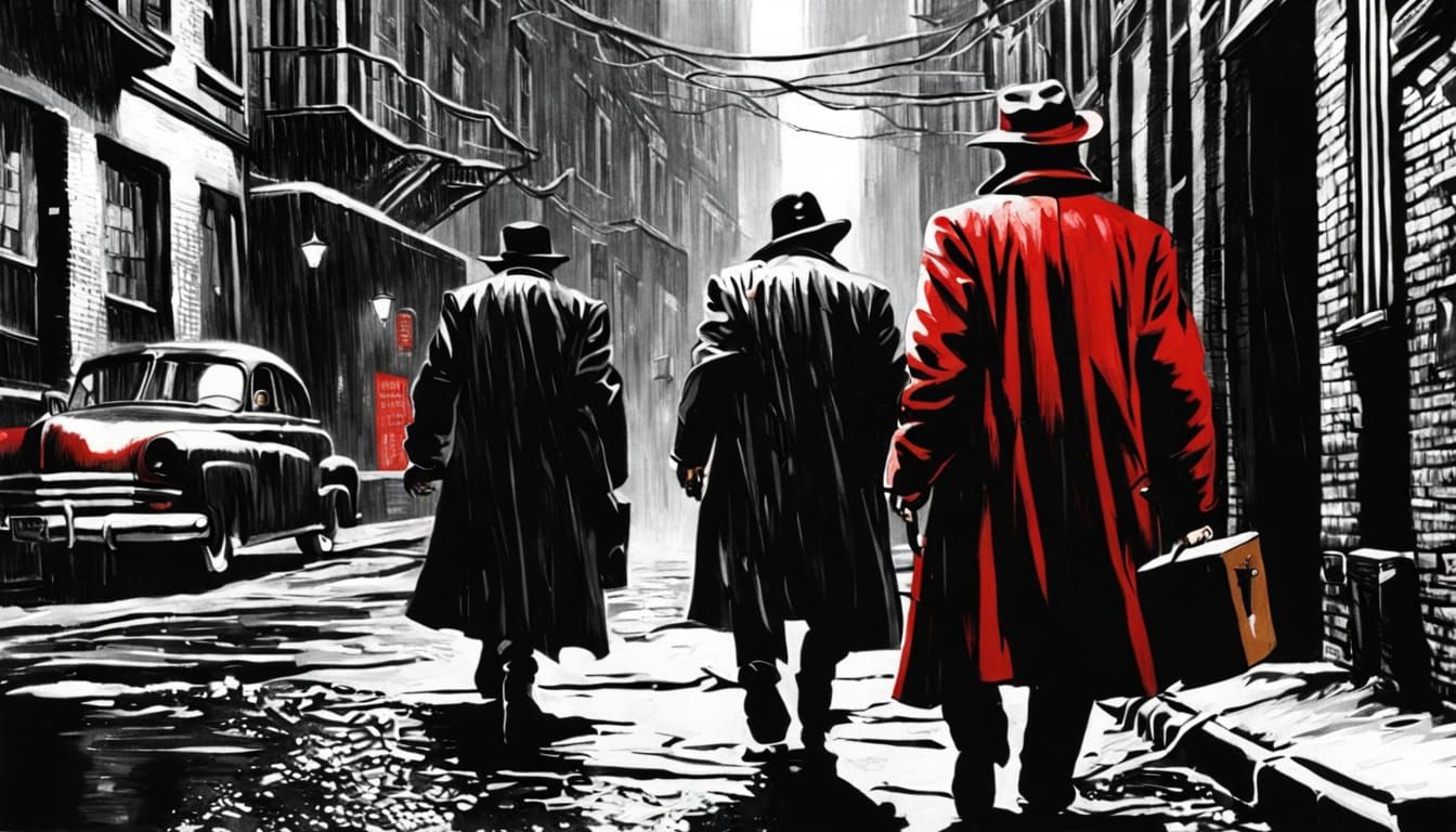 Dieselpunk Alleyway at Night in Red, Black, White