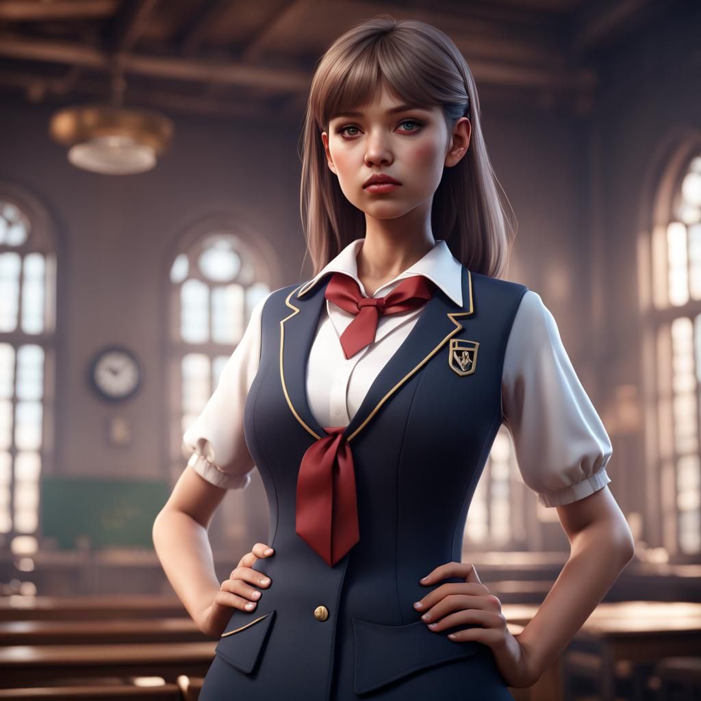 School Girl in Detailed Fantasy Art Style