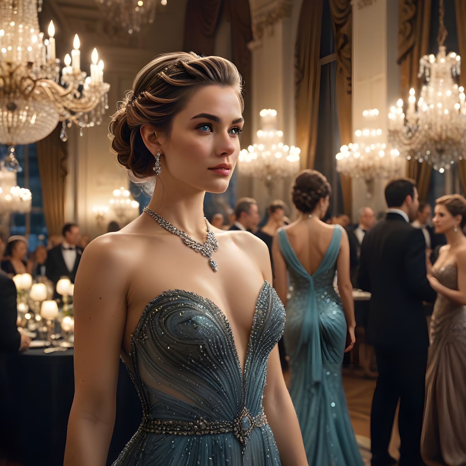 Elegant Woman in Luxury Ballroom