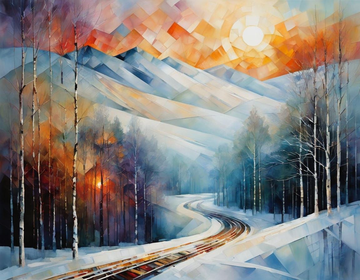 Impressionistic Sunrise Tracks in Snow