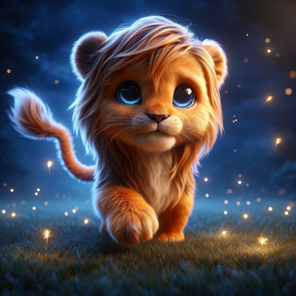Adorable Lion Cub in Dreamlike Digital Art