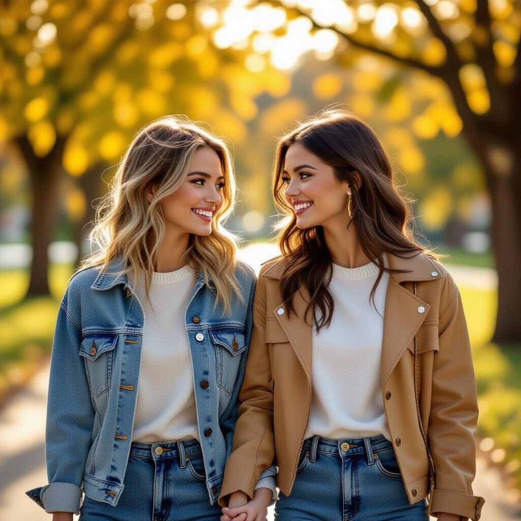 Happy Couple in Sunny Park, Photorealistic Style