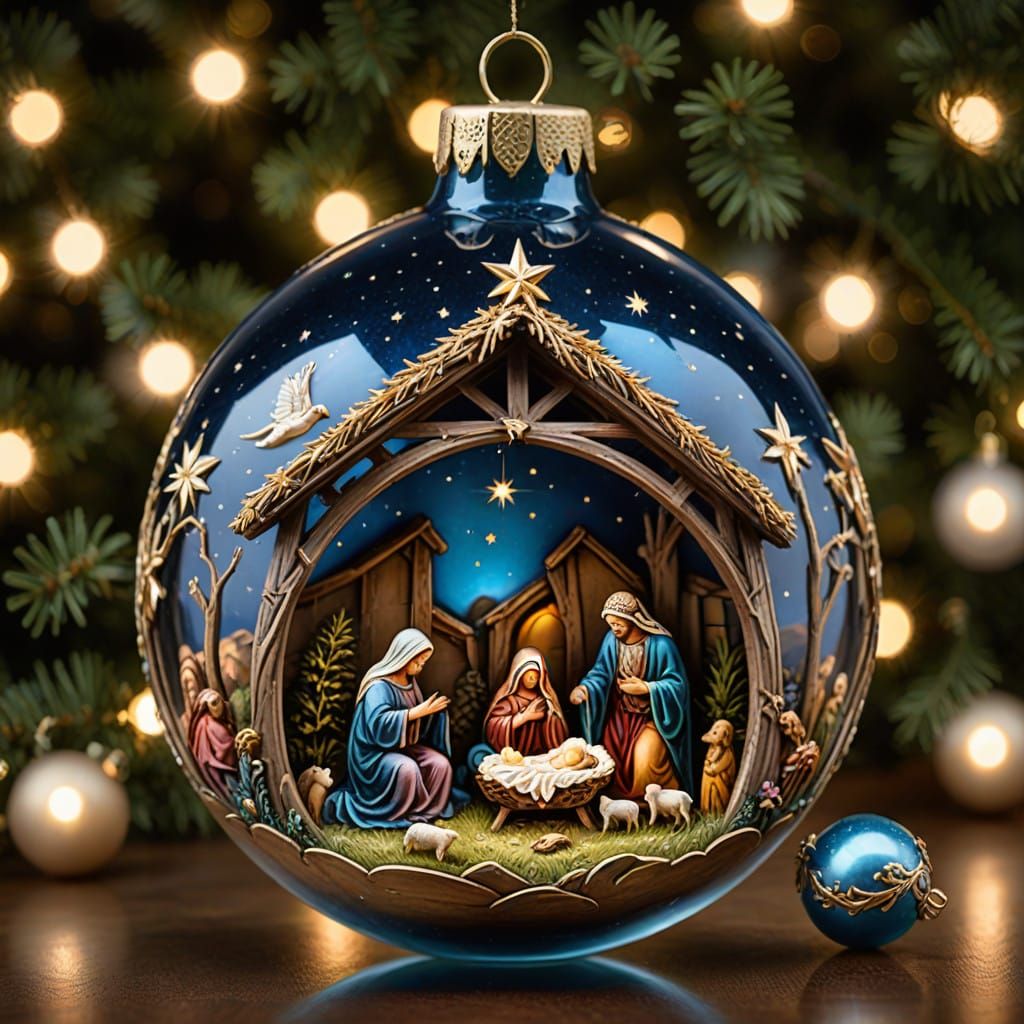 Ethereal Magical Nativity Scene in Antique Glass