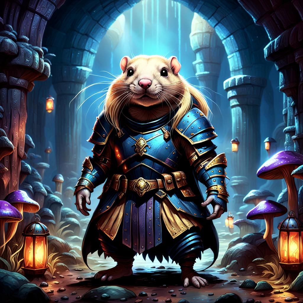 Mole Rat Warrior in Mystical Underground Chamber