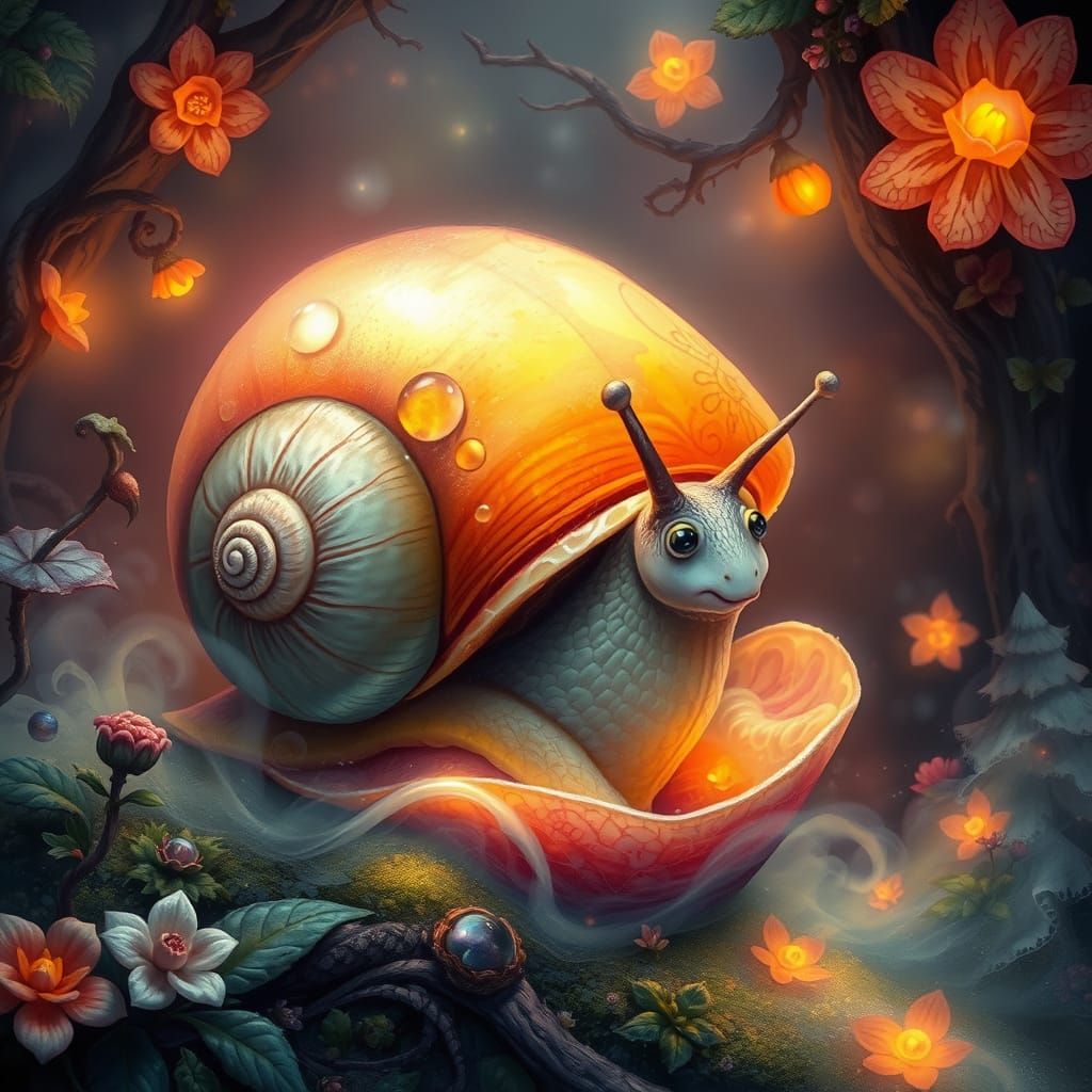 Mystical Snail Exploring a Dreamlike World