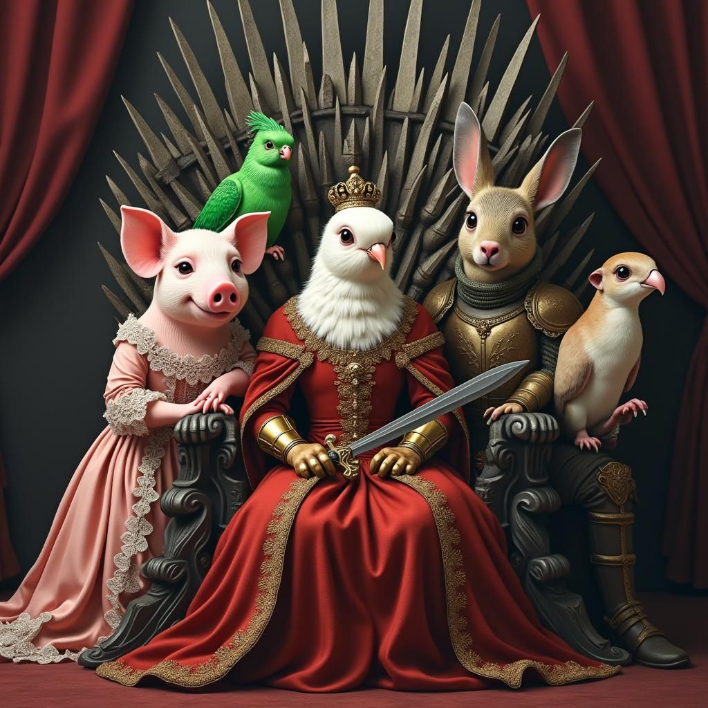 Pets on the Iron Throne in Medieval Style