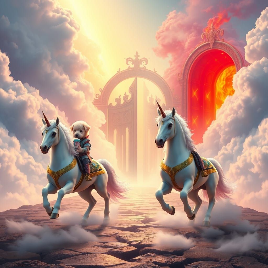 Surreal Heavenly and Hellish Gates Unite in Whimsical Harmon...