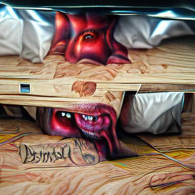 Eerie Demon Lurking Under Bed: Digital Rendering