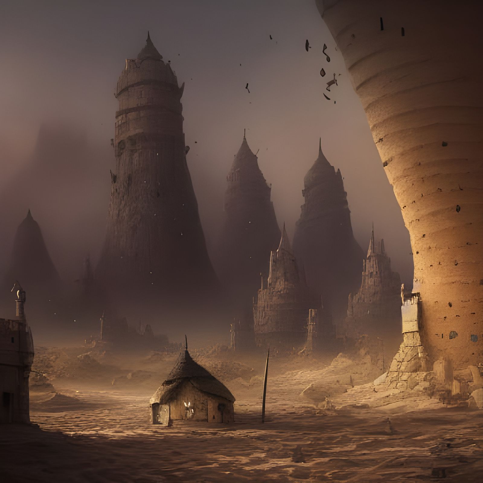 Dark Fantasy Ant Colony City in Desert Sand House