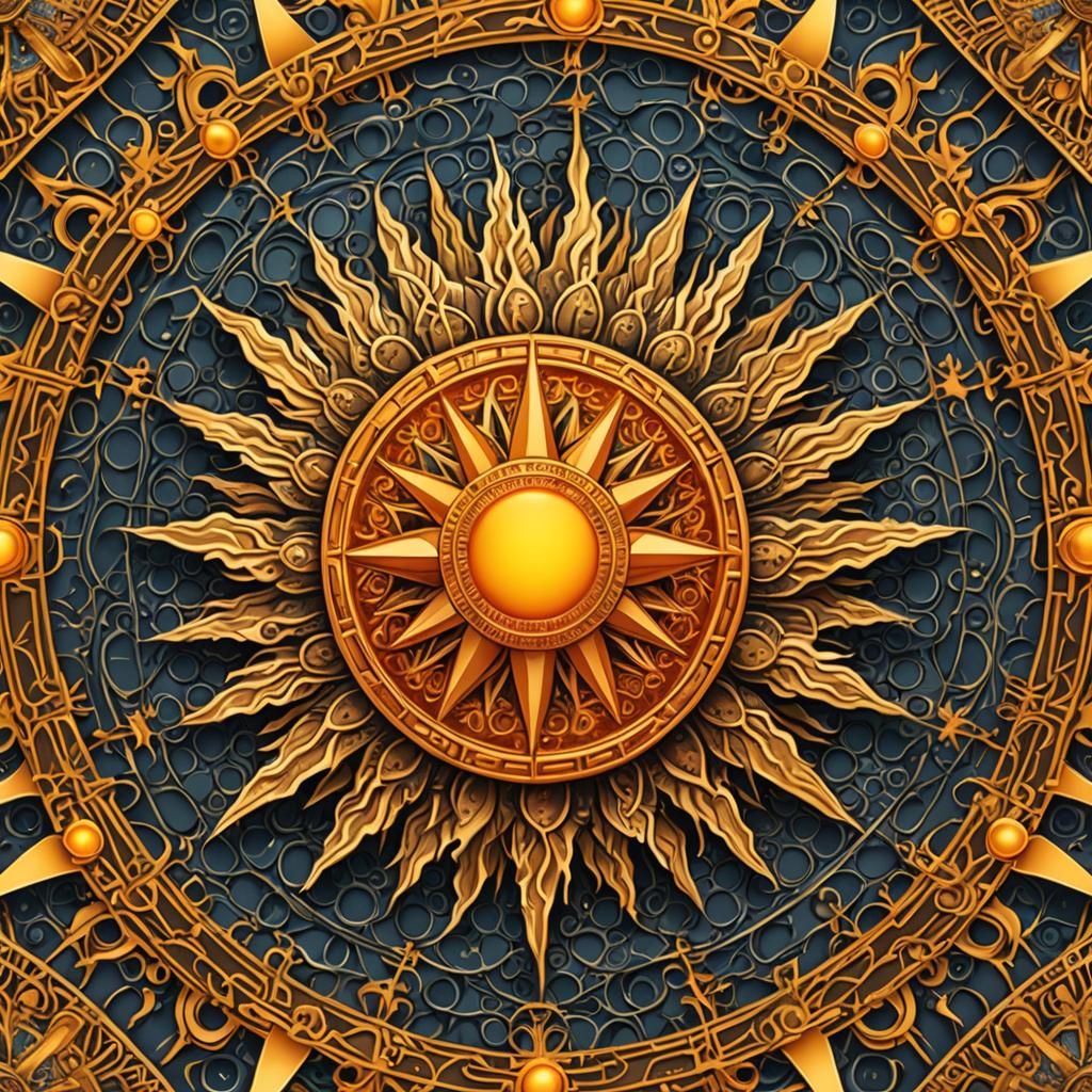 Radiant Macedonian Sun with Abstract Fractal Elements