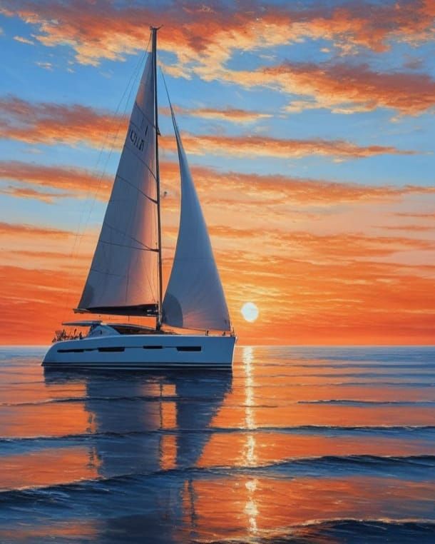 Sailing Masterpiece at Sunset in Vibrant Oil Paint