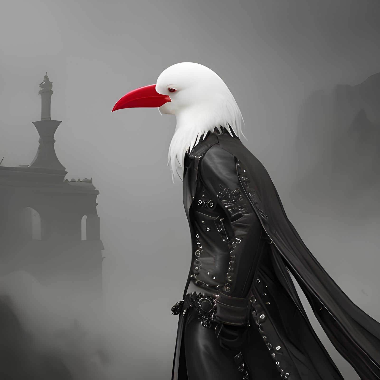Albino Crow in Leather Coat: Digital Matte Painting