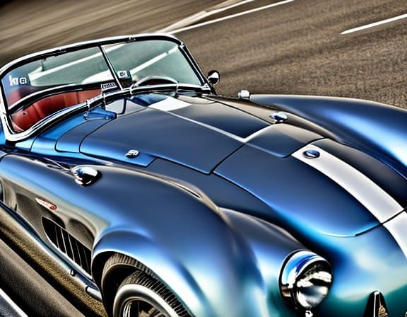 Metallic Blue Shelby Cobra Convertible at Racetrack