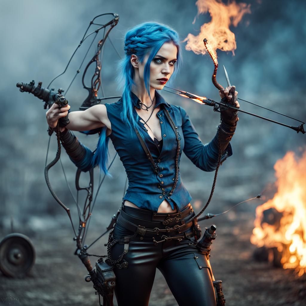 Fantasy Zombie Archer on Battlefield with Steampunk Engine