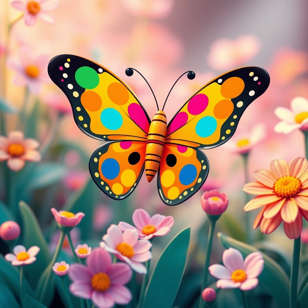 Colorful Dotted Butterfly in Kawaii Art Style
